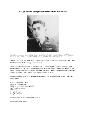 A preview of a PDF biography for Brown, Donald George Wentworth